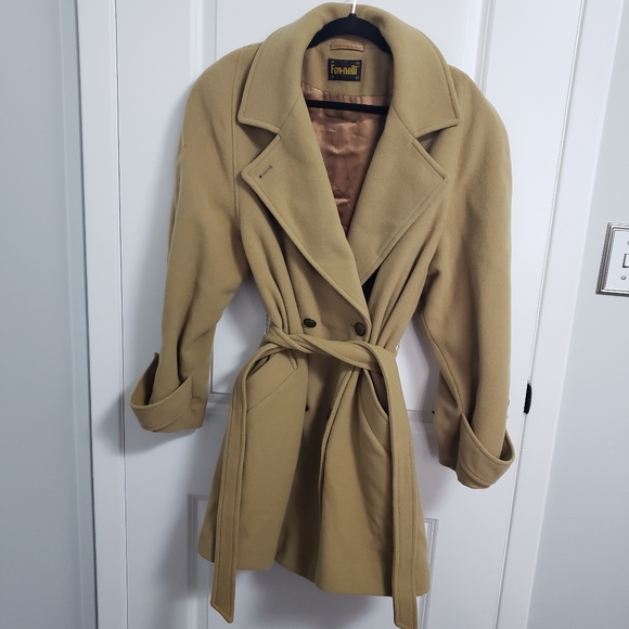VINTAGE FENNLLI Brown Wool & Cashmere Belted Long Coat - Picture 2 of 16